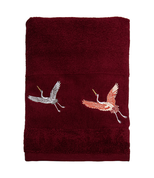 Furisode with a Myriad of Flying Cranes- Saks Mavisi - Bordo İkili Set El Yüz Havlusu